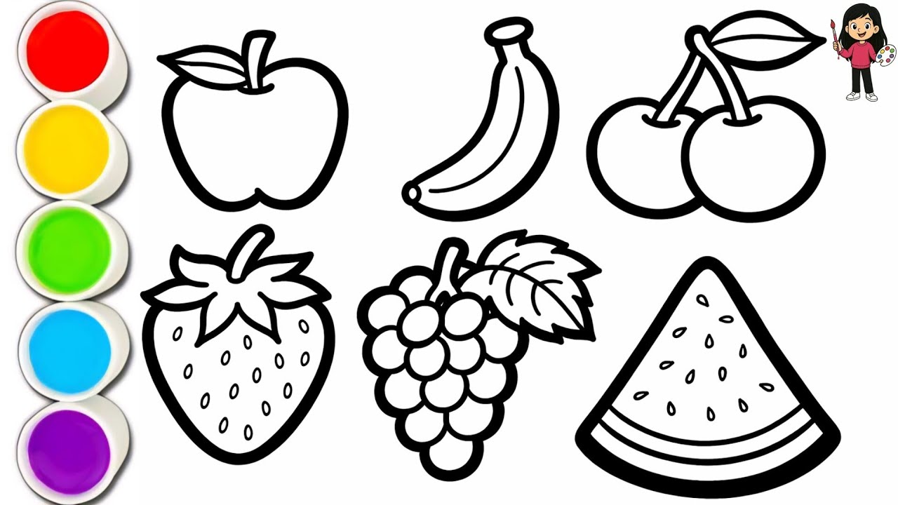 How To Draw Fruits For Kids 🍎🍌🍒🍓🍇🍉 | Easy Drawing And Coloring Step By Step