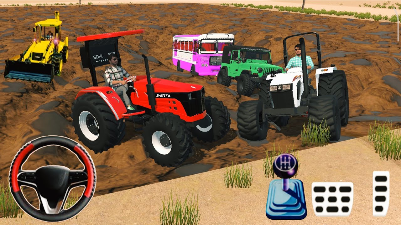Truck stuck in mud tractor and JCB and resuce the trucks from #jcbgameplay #trucksimulator