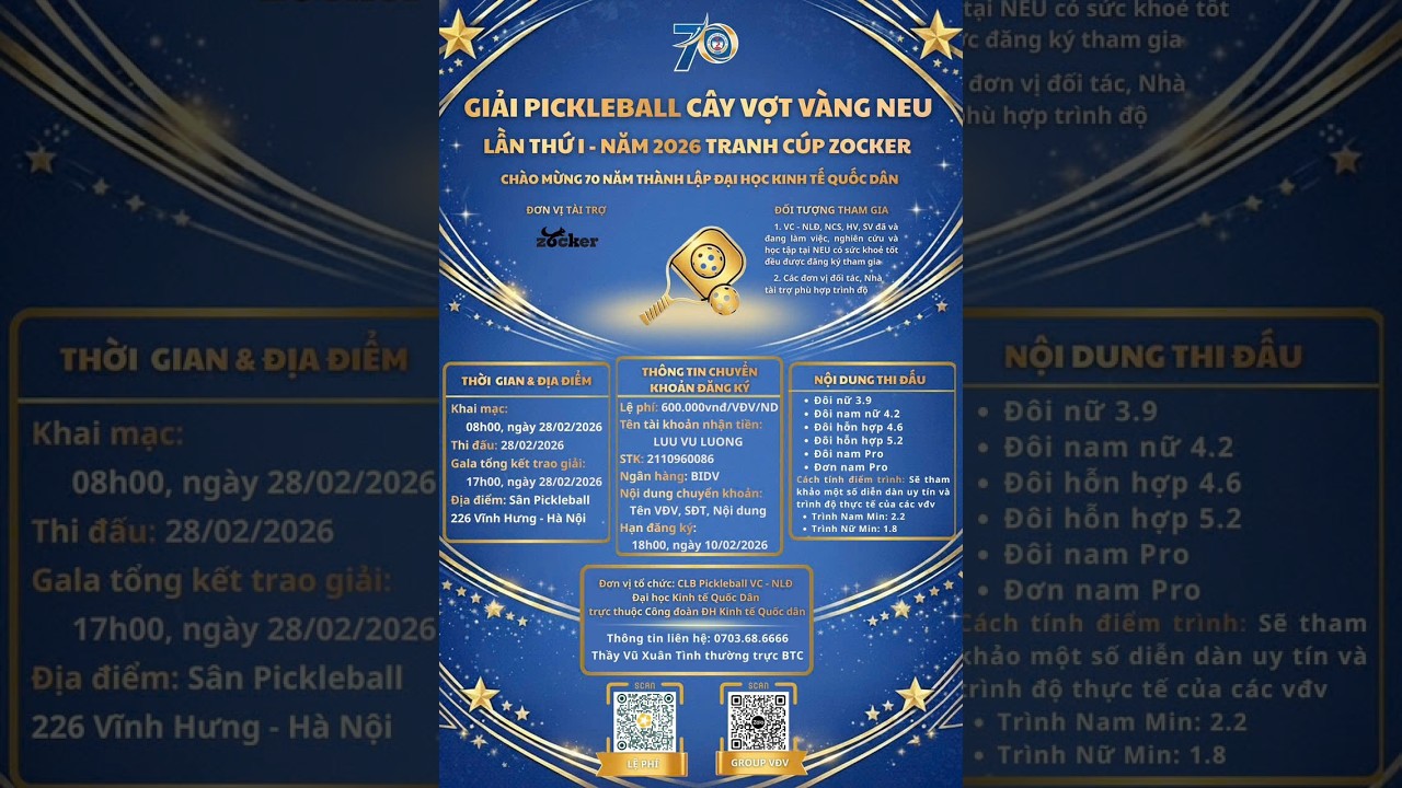 CHUNG KẾT ND ĐÔI HỖN HỢP 7.3 (HH 5.2)-GIẢI PICKLEBALL CÂY VỢT VÀNG NEU LẦN 1 - 2026