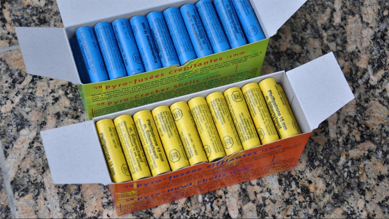 15mm Patronen im Vergleich (8x Knatter-, Pfeif- und Knallpatronen)