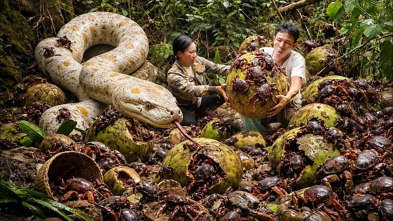 72 Hours of Terror 😱 Harvesting Hundreds of Coconut Crabs When a Giant Python Suddenly Attacks