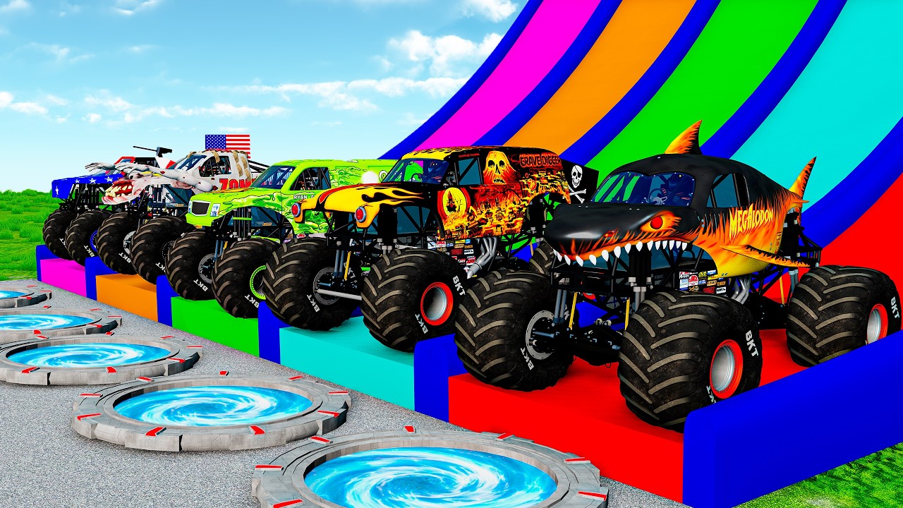 5 Monster TRUCKS vs Portal Trap - BeamNG Monster Truck Crashes #2