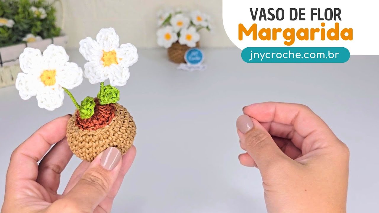 Vaso de crochê passo a passo com flores de crochê para arranjos margaridas | Lindo Buquê de crochê