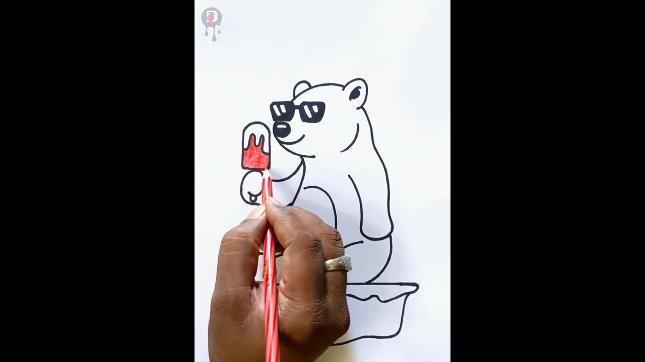 POLAR BEAR Eating Ice Cream Drawing |step by step |4 kids