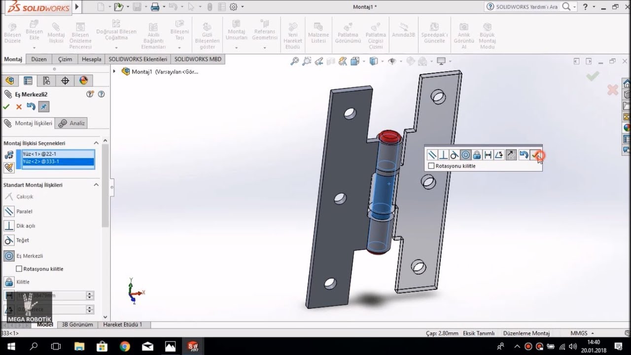 SolidWorks de Menteşe Tasarlayıp Montajladık