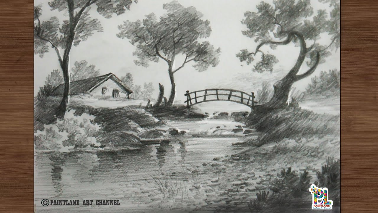 How to draw river side cabin in a landscape art for beginners || Very easy pencil tutorial art