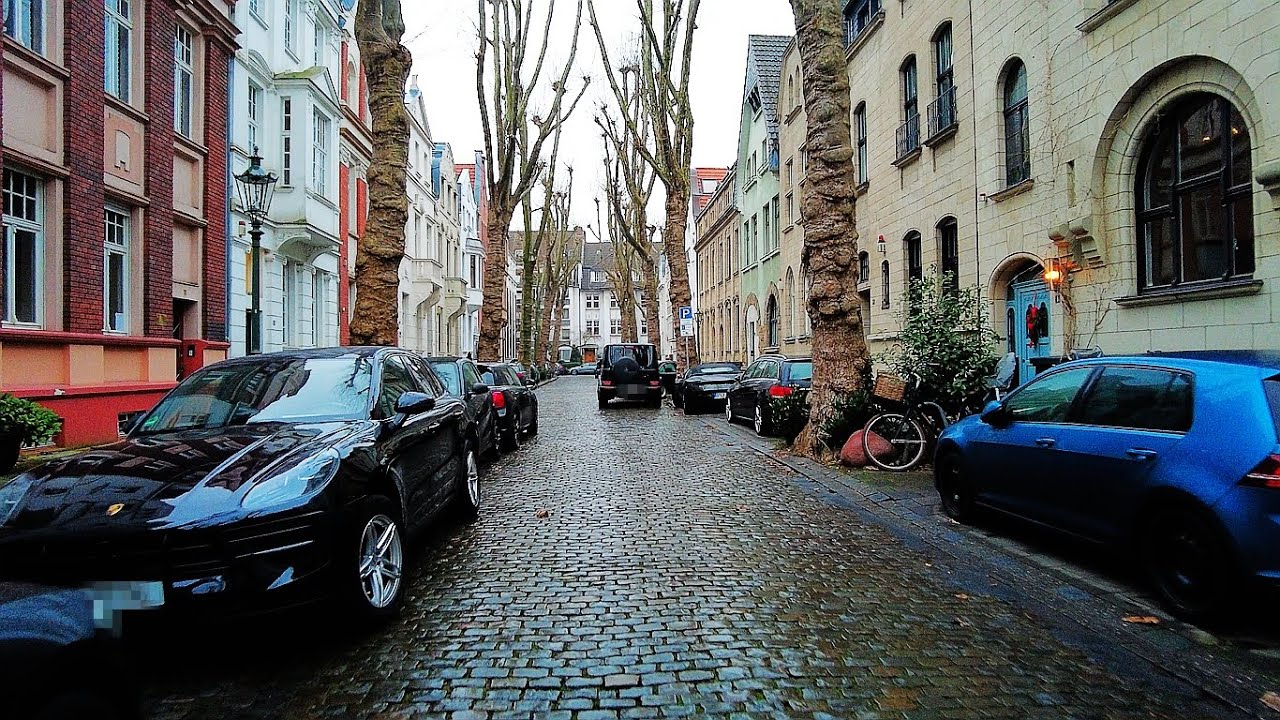 ☔️Oberkassel (Düsseldorf),Germany🇩🇪Winter Rainy Day Walking 4K 60fps