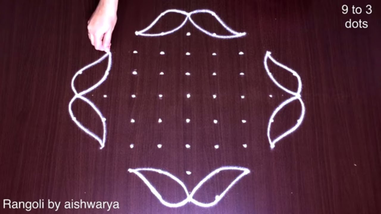 Rose Flower Rangoli: 9x3 Dots Roja Puvvula Kolam Muggulu | Simple Rangoli Designs