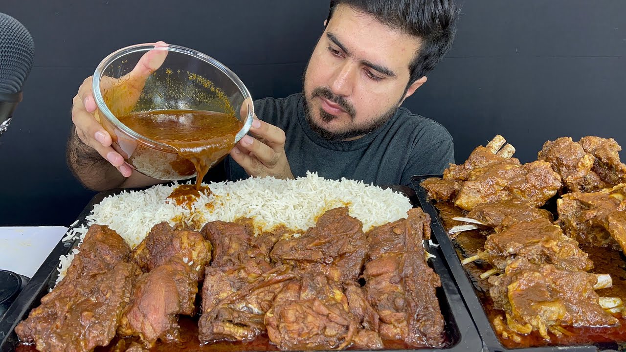 ASMR; EATING SPICY CHICKEN THAI CURRY+MUTTON CHOPS CURRY+EXTRA CURRY WITH RICE || MUKBANG(NO TALKING