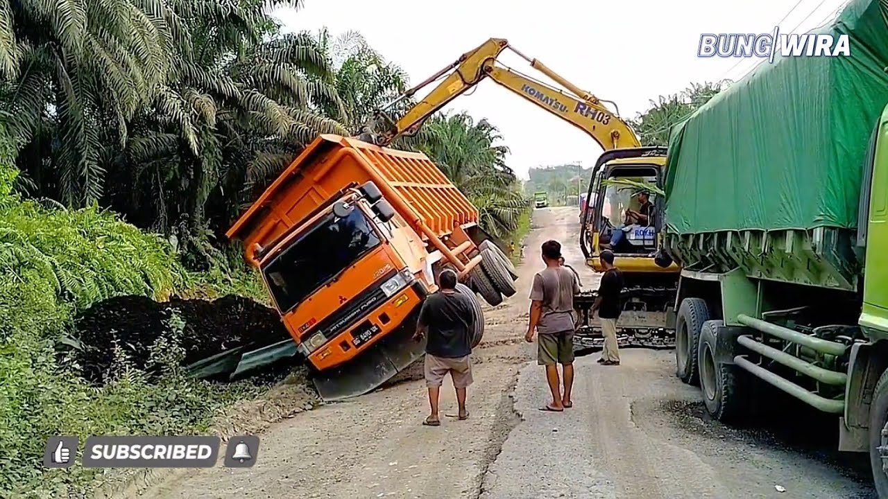 Dramatic Rescue ‼️ Dump Truck Slides Off Road, Excavator Saves the Day