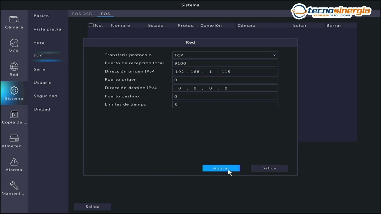 Configuración POS con NVR UNV