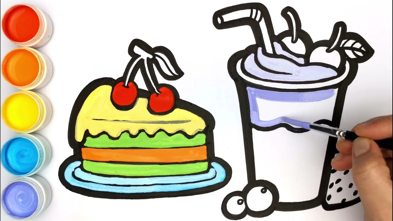 Menggambar dan mewarnai Kue dan minuman yang lezat