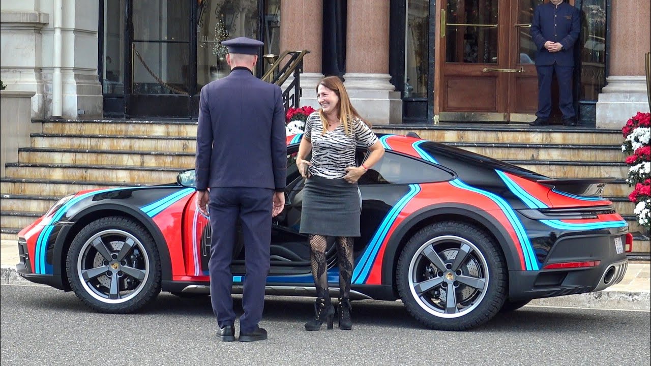 Billionaire Lady Arriving at Hotel de Paris with her Porsche 911 Dakar Edition in Monaco!!