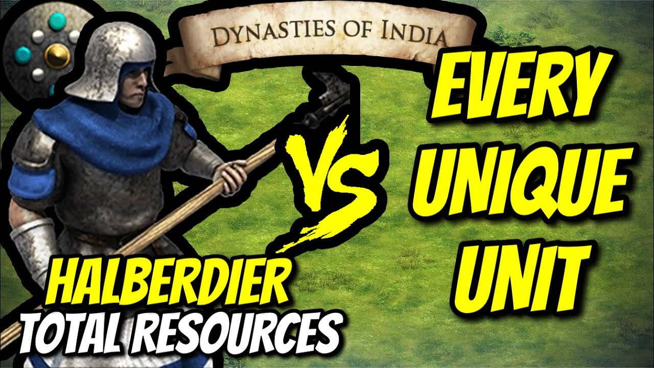 HALBERDIER (Dravidians) vs EVERY UNIQUE UNIT (Total Resources) (AoE2)