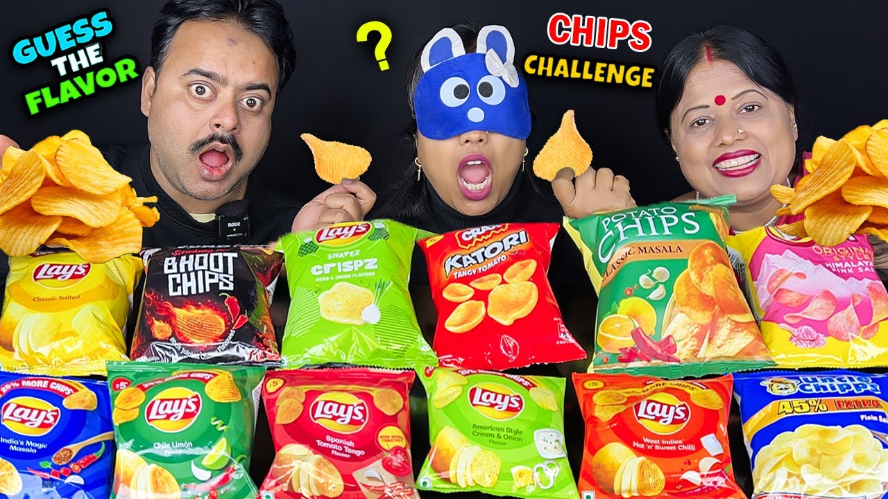CHIPS EATING CHALLENGE VIRAL VIDEO WITH PUNISHMENT GUESS THE BLINDFOLD CHIPS EATING CHALLENGE ASMR