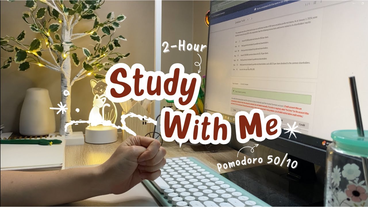 2-HR STUDY WITH ME 📖 Pomodoro 50/10 | Relaxing Piano Music 🎶 Occasional Ambient Sound
