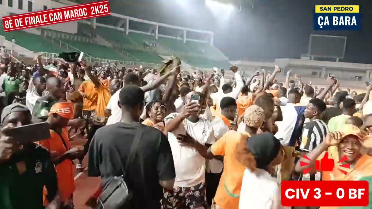L'ambiance du choc Côte d'Ivoire - Burkina au stade Laurent Pokou.  La Côte d'Ivoire s'impose 3 - 0 