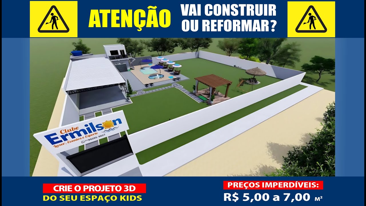 Criamos o seu projeto 3D: Aréa de Lazer completa. Projeto 3D.  Clube Ermilson - Jacundá, Pa. Brasil.