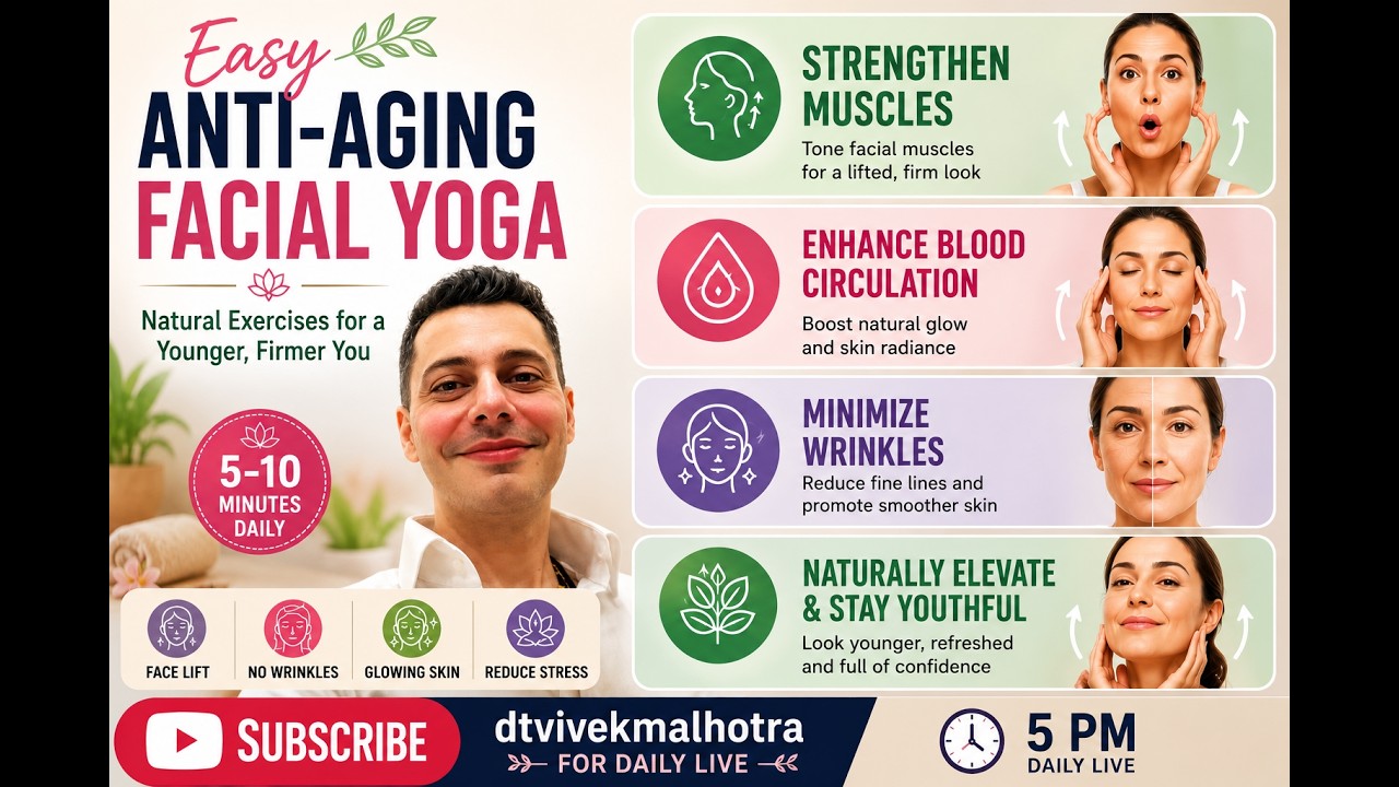 Dt Vivek Malhotra is live on Anti-Aging Face Yoga 🧘 | Look Younger in 60 Seconds