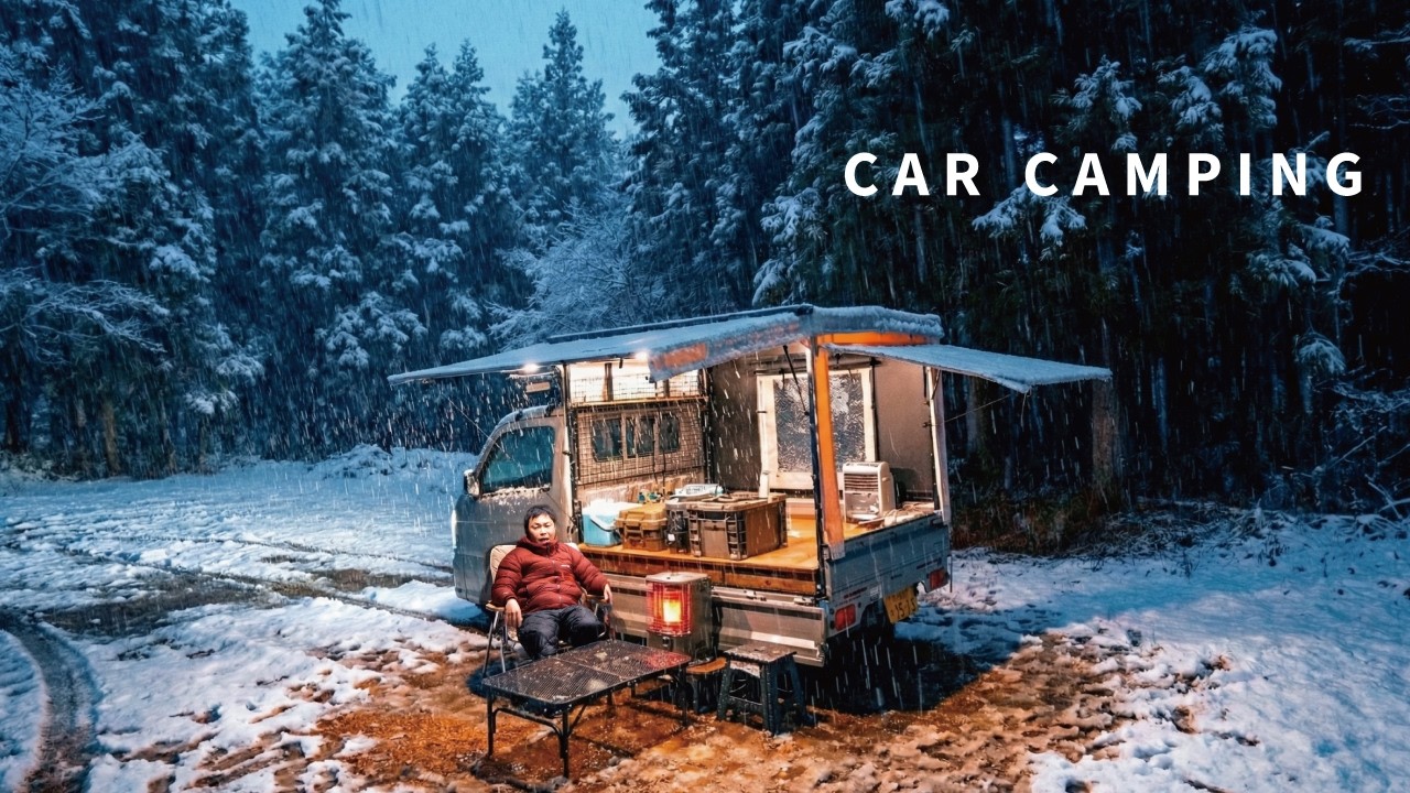 [Heavy Rain] -3&deg;C Snowy Mountains. Freezing Car Camping in a Holo Tent [Rakuhoro Camp]