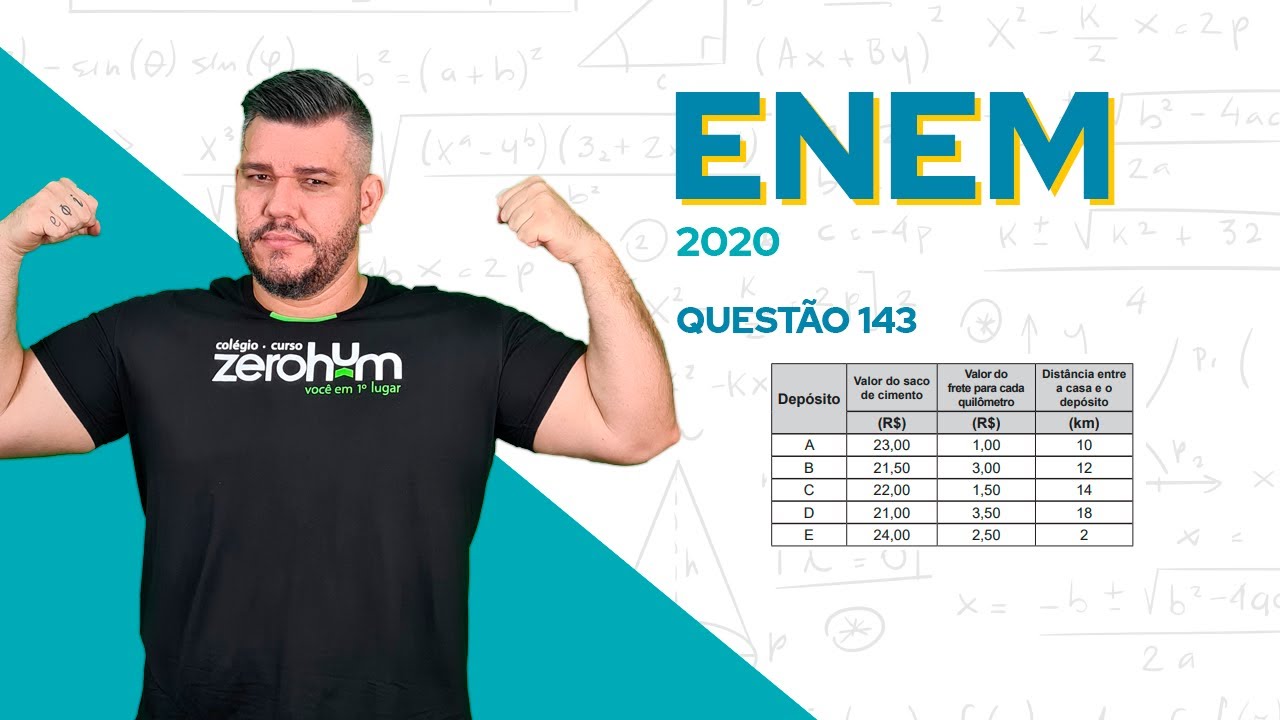 ✅ QUESTÃO 143 - ENEM 2020 Matemática: Uma pessoa precisa comprar 15 sacos de cimento