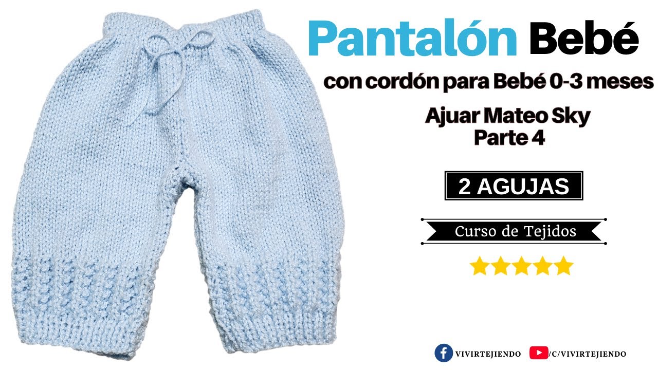 ✅ Curso Online Gratis a Dos Agujas-Palitos 🌈 Pantalón d bebé Clásico a 2 Agujas Todas las Tallas