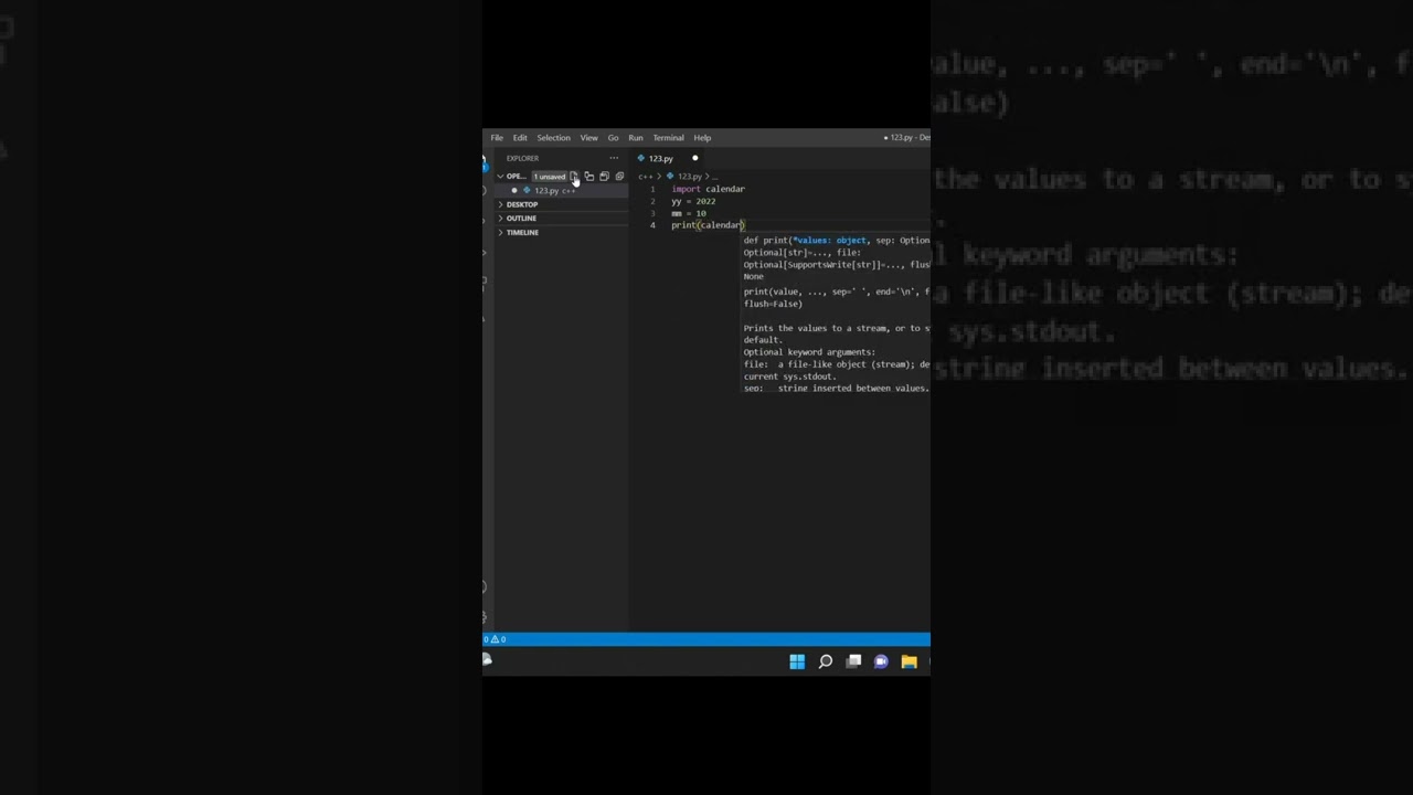 Simplest way to print calendar in Python in VS code | Python coding