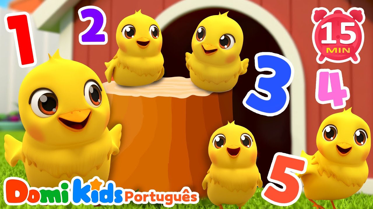 Cinco Pintinhos🐤 | Canções Infantis Bilingues Divertidas | Domi Kids Festa dos Animais