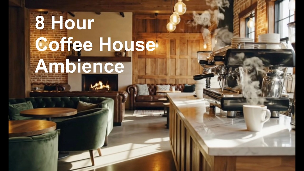 Cozy Coffee Shop Ambience ☕ 8 Hours of Lofi Music, Fireplace & Café Sounds for Study, Work, Focus