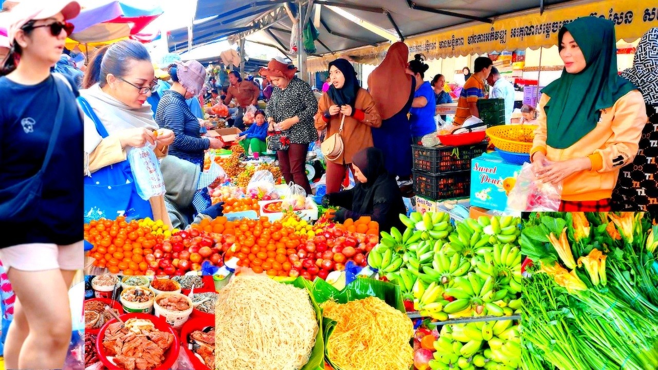 Amazing Walking Tour 2026! CAMBODIAN Street Food - Morning Chbar Ampov Market Scene, Phnom Penh City