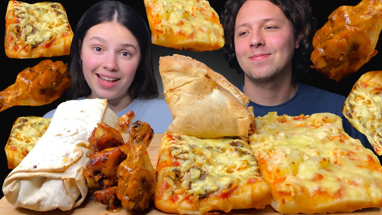 ASMR BUFFALO ROLL, CHICKEN WINGS, QUESADILLA, PIZZA MUKBANG EATING 먹방 Tati ASMR