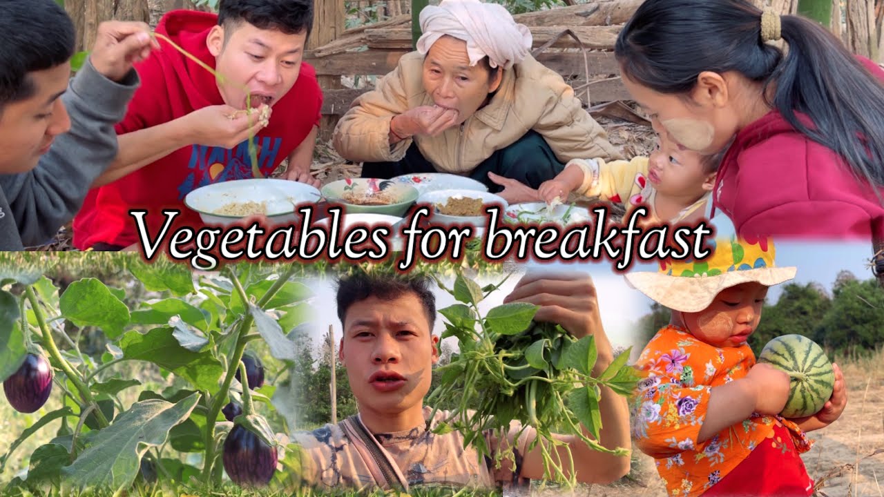 Going to found the vegetables and eating breakfast with simple foods.