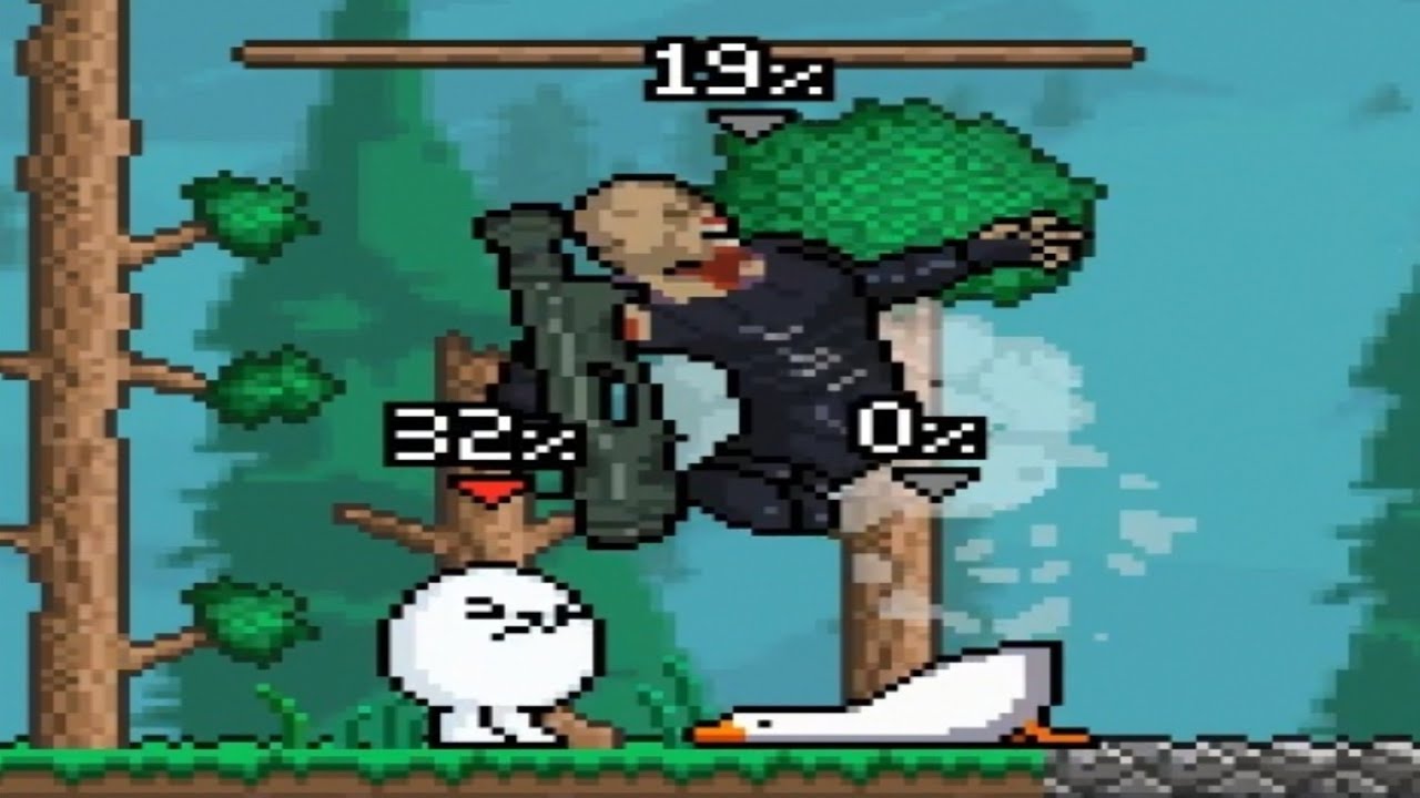 Nemesis from RE3, a Goose and an Eggdog fighting in Terraria Overworld because why not