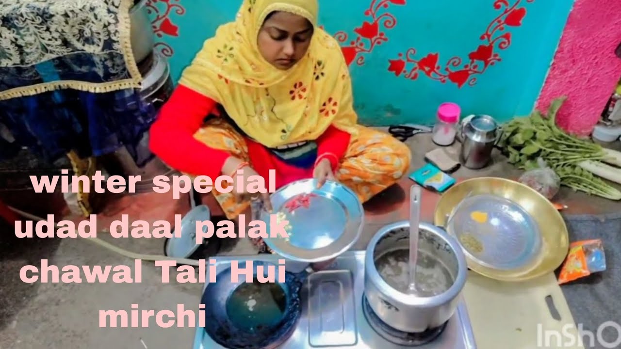 Winter special udad daal palak chawal Tali Hui mirchi #foodstory #subscribe ....