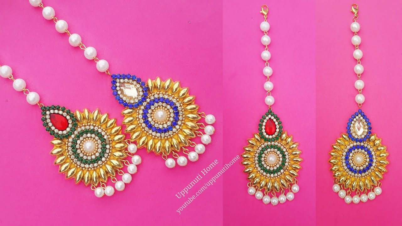 How To Make Designer Maang Tikka At Home | DIY | Pearl Jewelry Making | Bridal Jewelry |uppunutihome