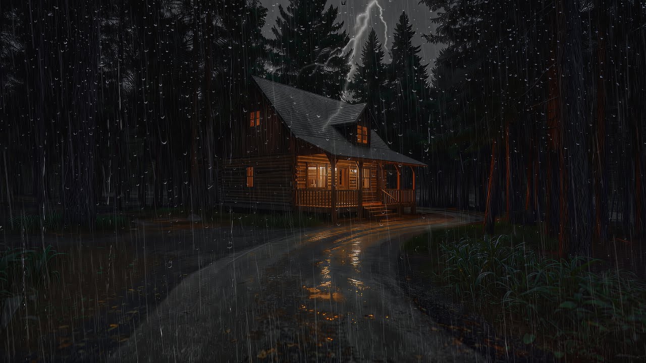 Heavy Rain & Thunderstorm at Cozy Forest Cabin 🌧️⚡ Deep Sleep, Relax, Stress Relief