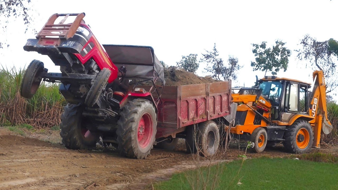 New JCB 3dx export loading mud | new Sonalika 745 DI, Mahindra Arjun yuvo 605 and tractor stunt || 