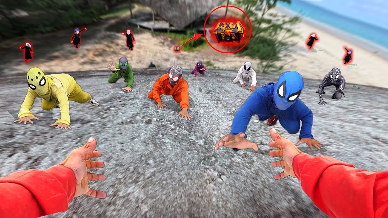 8 Spider-Man Team vs TREASURE SERBIAN Lady Game on Abandoned Beach !! ( Scary Mystery Action POV )