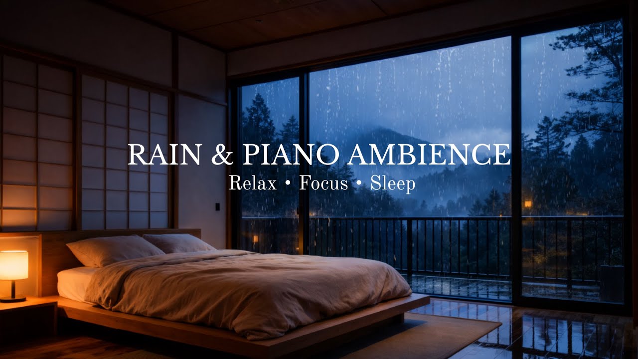 Gentle Piano with Rain Sounds | Calm Night Background | Sleep and Stress Relief