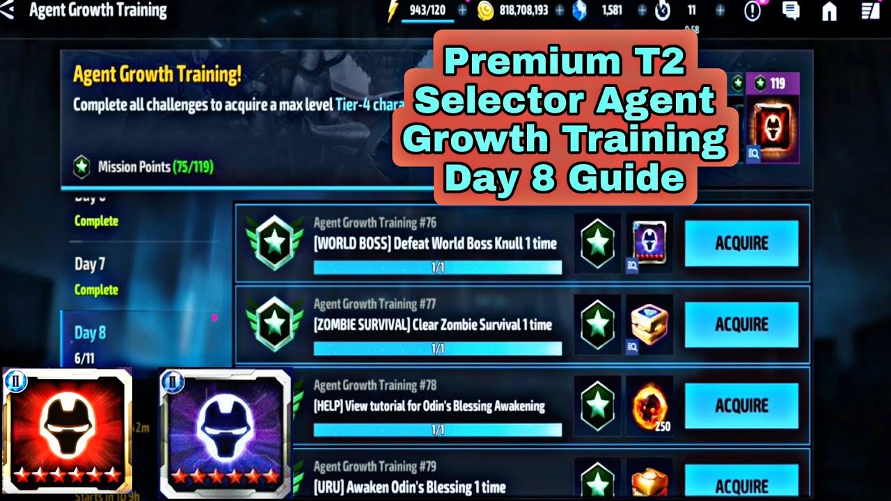Руководство по 8-му дню тренировки агента-селектора премиум-класса T2 - Marvel Future Fight