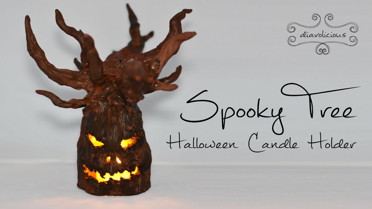 Spooky tree candle holder - Halloween polymer clay TUTORIAL