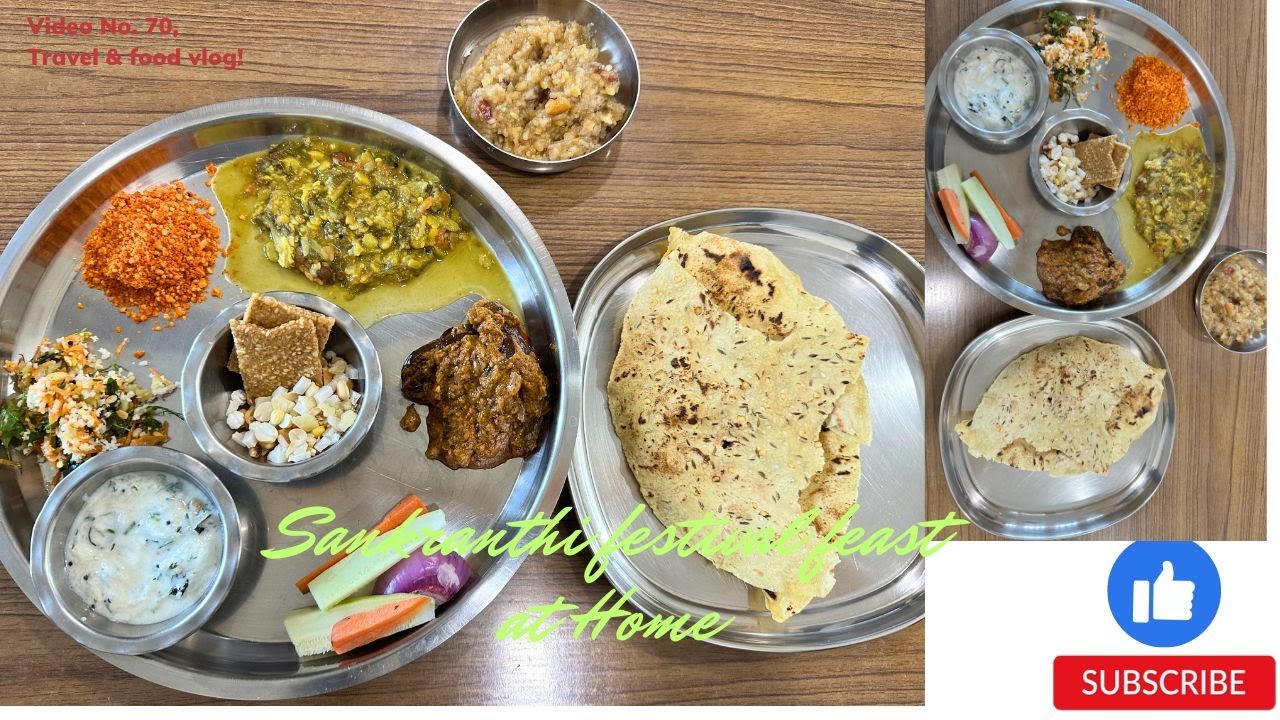 Sankranthi Festival feast at Home,central Karnataka food comprising Jowar Rotti, Gatti Palya, Pongal