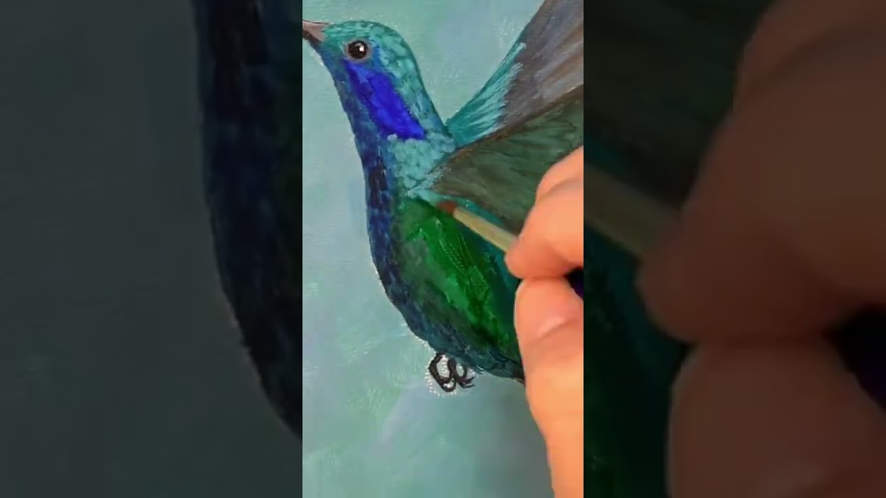 &ldquo;Hummingbird&rdquo; Full painting tutorial on my channel! 🙂👩&zwj;🎨 #hummingbird #shorts #shortsfeed