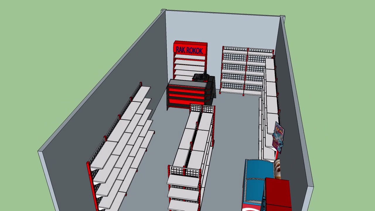 desain minimarket 4 x 8 meja kasir belakang
