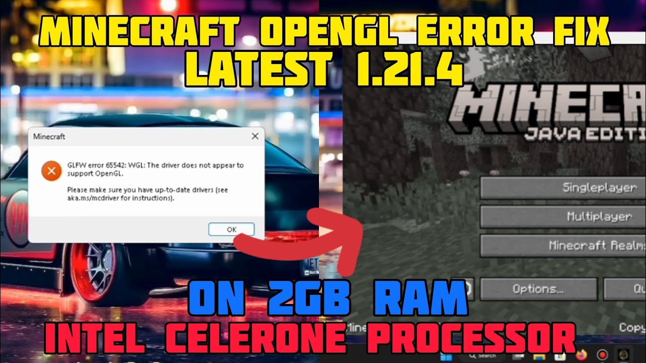 | MINECRFT OPEN GL ERROR FIX FOR 1.21.4 ON 2GB RAM PC 😲 |