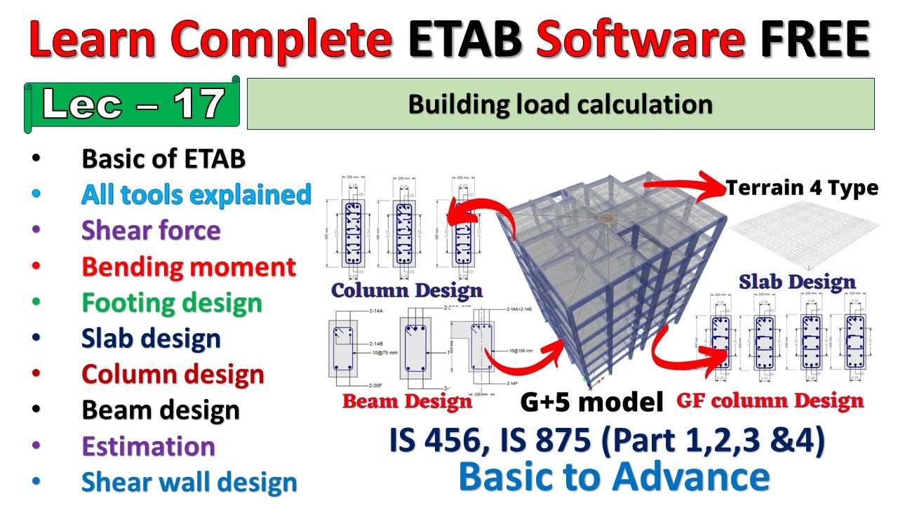 ETABS Free Course| Building load calculation | Lec no 17 #etabs #civilengineering