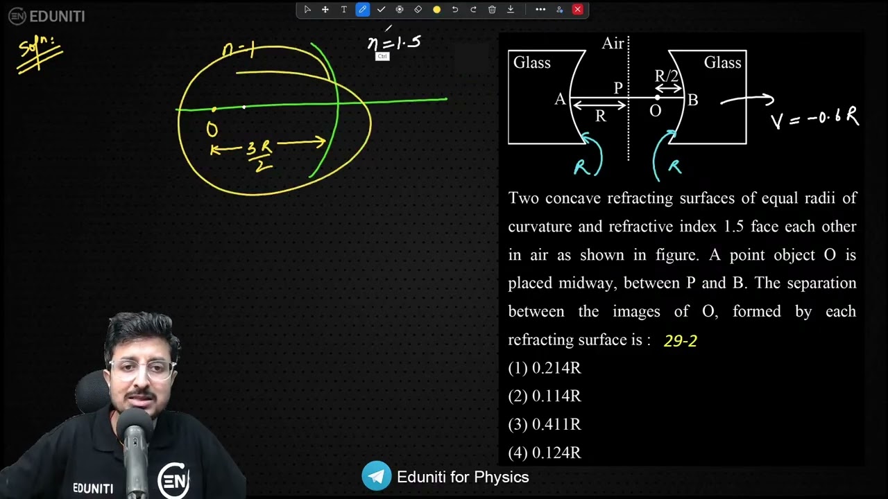 Two concave refracting surfaces of equal radii of curvature and refractive index 1.5 face each other