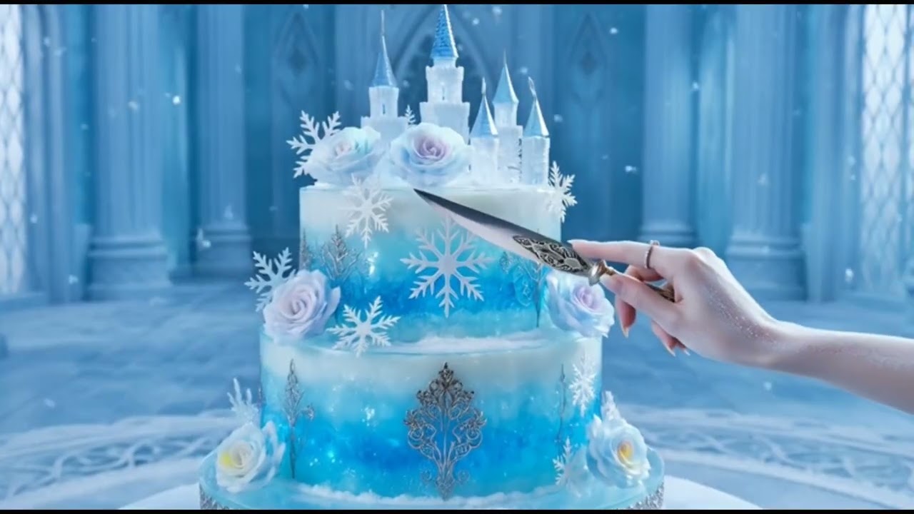 ASMR Gâteau de Glace Elsa ✨ Découpe Lente de Verre Enchanté