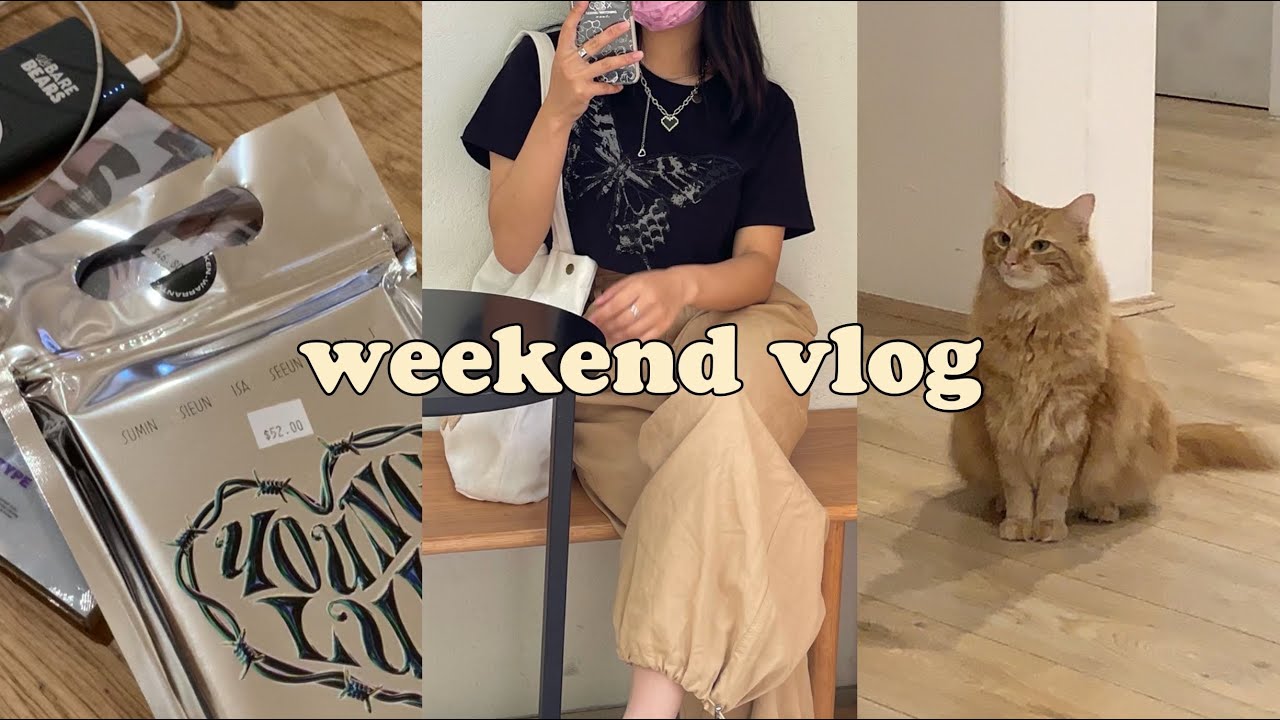weekend vlog 🧋 study hard - play hard, cat cafe, stayc album unboxing, cupsleeve events