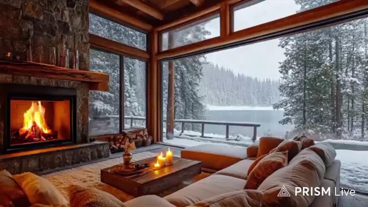 LIVE 🔥 Cozy Fireplace & Piano Sounds | Snowfall and Rain Outside – Relax, Study, Sleep